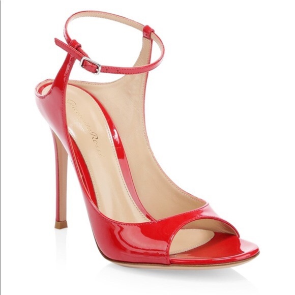 Gianvito Rossi Mara Peep Toe Ankle Strap Patent Leather Pump Sandals Heels - Picture 1 of 9